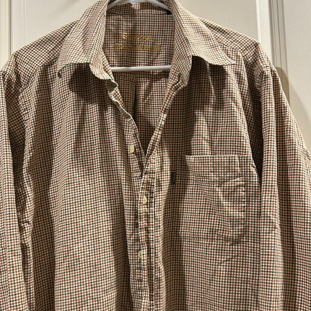 Barbour Field Tattersall Gingham Checkered Button Down Shirt long sleeve size L